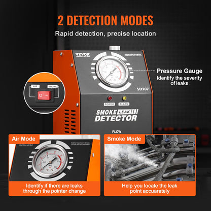 Automotive Smoke Machine Leak Detector, EVAP Vacuum Fuel Leak Tester with Built-in Air Pump, Pressure Gauge & Flow Meter, 2-Mode Vacuum Pipe Fuel Diagnostic Detector for 12V Cars Trucks Boats