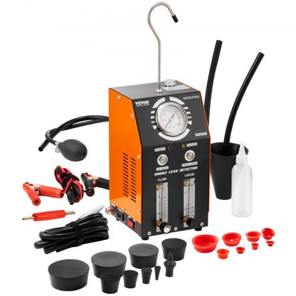 Automotive Smoke Machine Leak Detector, EVAP Smoke Machine Leak Tester with Built-in Air Pump, Pressure Gauge, Oil Level & Flow Meter, 2-Mode Vacuum Diagnostic Detector for EVAP Fuel Pipe System