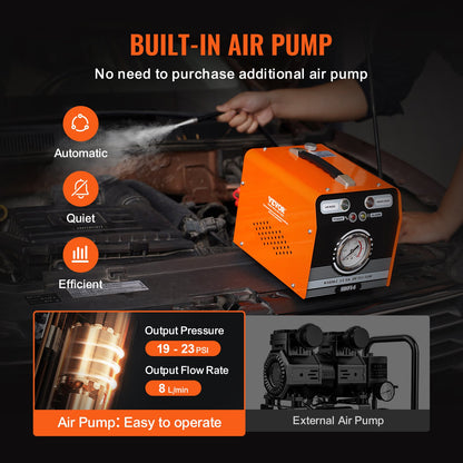 Läckagedetektor för bilrökmaskin, läckagetestare för avdunstning av rökmaskin med inbyggd luftpump och tryckmätare, diagnostisk läckagedetektor med dubbla lägen för vakuum-, bränsle- och rörledningssystemtestning