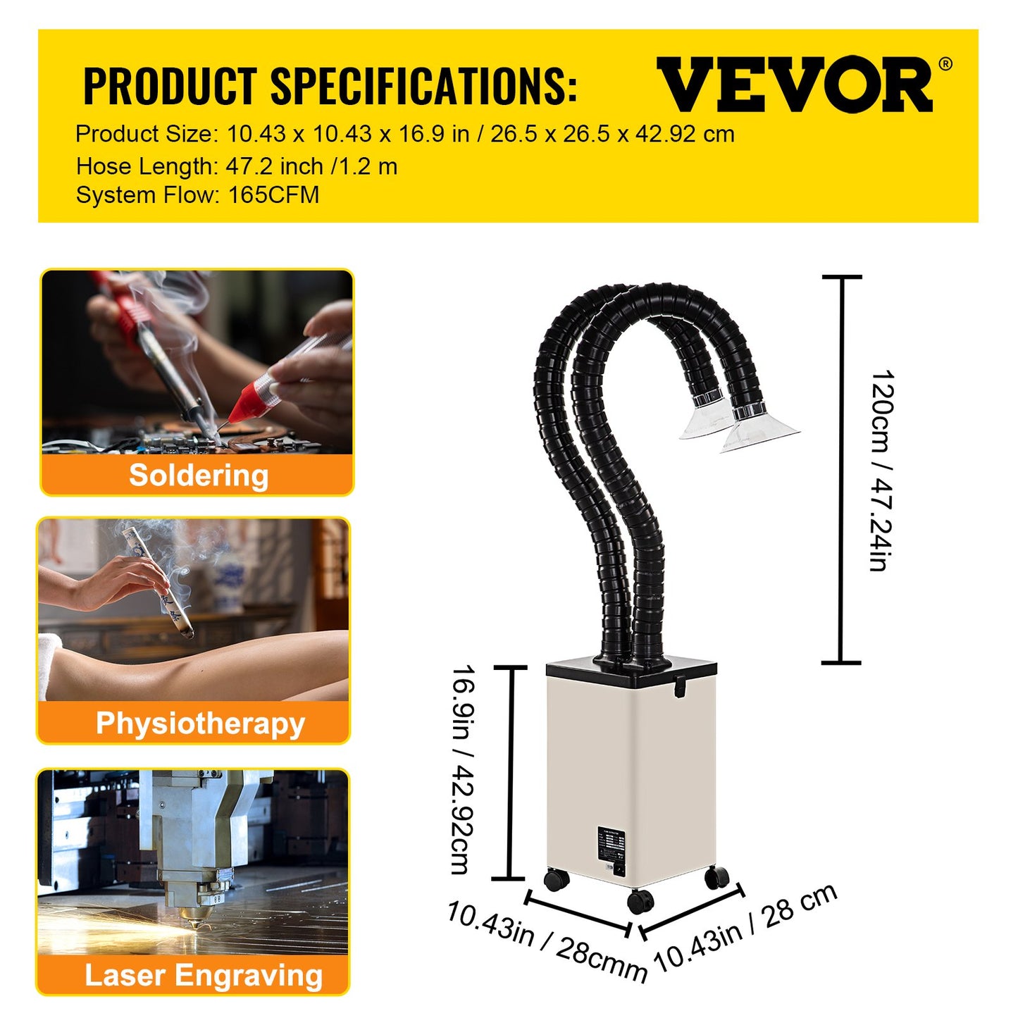 Solder Fume Extractor, 150W 106 CFM Smoke Absorber, 3-Stage Filters 3 Speed with a Hose for Soldering, Laser Engraving and DIY Welding