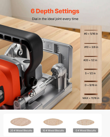 Biscuit Plate Joiner, 5.9A, Plate Joiner Tool Kit with 11,600 RPM 760W Motor, 45-Degree Locating Notch, Carbide Tipped Blade, Wood Biscuits, Dust Bag, Adjustable Angle & Depth, for Woodworking