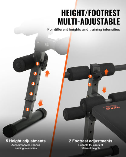 Sit Up Bench, Folding Curved Decline Ab Bench, with 5 Adjustable Height Settings, Heavy-Duty Steel, Non-Slip Design, 226 Kg Capacity for Home Gym Workouts, Strength Training, Full Body Muscles