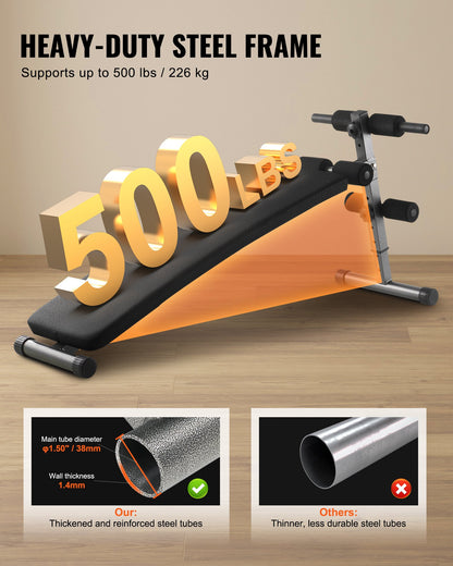 Sit Up Bench, Folding Curved Decline Ab Bench, with 5 Adjustable Height Settings, Heavy-Duty Steel, Non-Slip Design, 226 Kg Capacity for Home Gym Workouts, Strength Training, Full Body Muscles