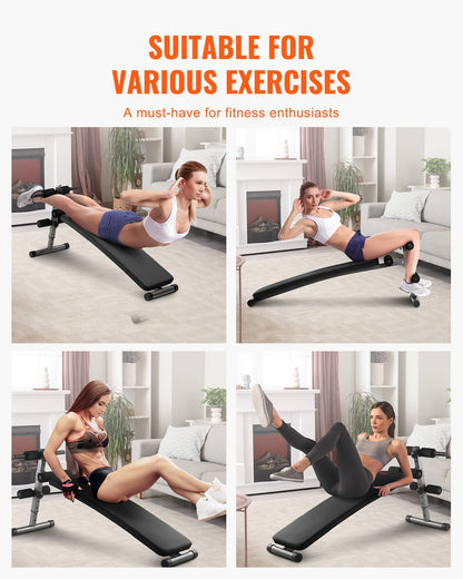 Sit Up Bench, Folding Curved Decline Ab Bench, with 5 Adjustable Height Settings, Heavy-Duty Steel, Non-Slip Design, 226 Kg Capacity for Home Gym Workouts, Strength Training, Full Body Muscles