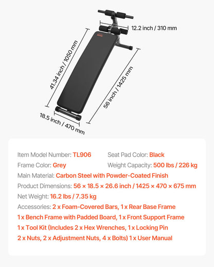 Sit Up Bench, Folding Curved Decline Ab Bench, with 5 Adjustable Height Settings, Heavy-Duty Steel, Non-Slip Design, 226 Kg Capacity for Home Gym Workouts, Strength Training, Full Body Muscles