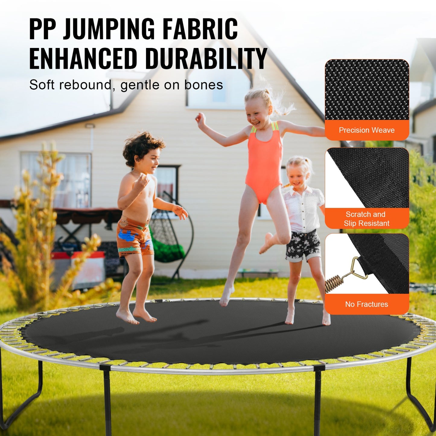 Replacement Trampoline Mat, Jumping Mat Fits 12ft Frame, Universal Jumping Mat for 12ft Round Trampoline, Reinforce UV-Resistant Mat with Spring Tool & Durable V-Rings, Fit 5.5" Spring Length
