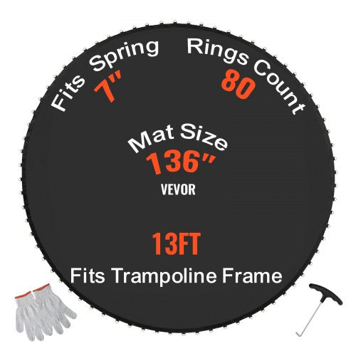 Replacement Trampoline Mat, Jumping Mat Fits 13ft Frame, Universal Jumping Mat for 13ft Round Trampoline, Reinforce UV-Resistant Mat with Spring Tool & Durable V-Rings, Fit 7" Spring Length