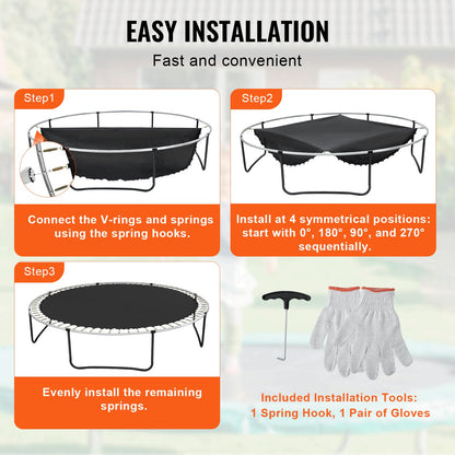 Replacement Trampoline Mat, Jumping Mat Fits 13ft Frame, Universal Jumping Mat for 13ft Round Trampoline, Reinforce UV-Resistant Mat with Spring Tool & Durable V-Rings, Fit 7" Spring Length