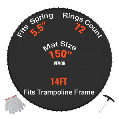 Replacement Trampoline Mat, Jumping Mat Fits 14ft Frame, Universal Jumping Mat for 14ft Round Trampoline, Reinforce UV-Resistant Mat with Spring Tool & Durable V-Rings, Fit 5.5" Spring Length
