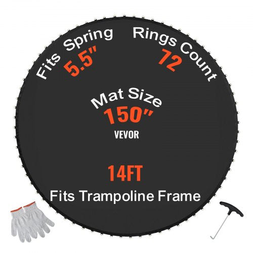 Replacement Trampoline Mat, Jumping Mat Fits 14ft Frame, Universal Jumping Mat for 14ft Round Trampoline, Reinforce UV-Resistant Mat with Spring Tool & Durable V-Rings, Fit 5.5" Spring Length