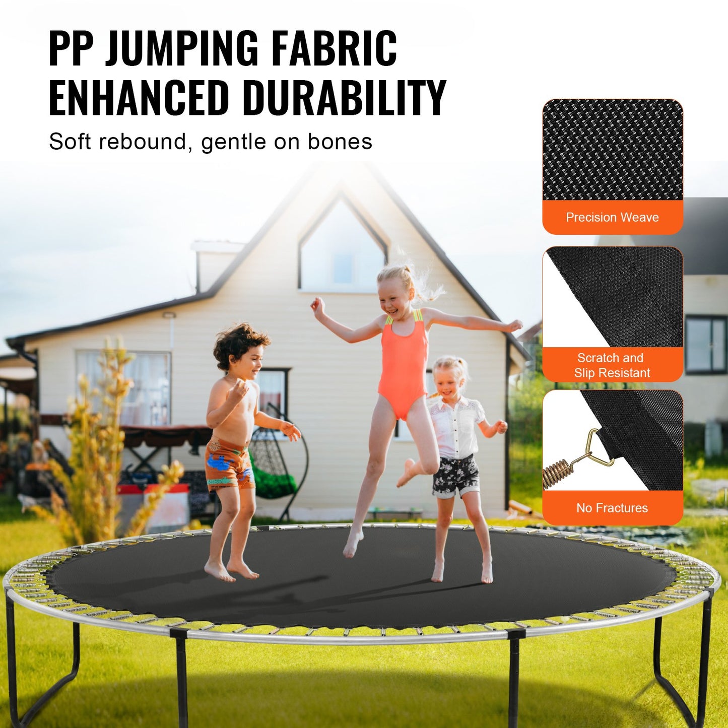 Replacement Trampoline Mat, Jumping Mat Fits 14ft Frame, Universal Jumping Mat for 14ft Round Trampoline, Reinforce UV-Resistant Mat with Spring Tool & Durable V-Rings, Fit 5.5" Spring Length