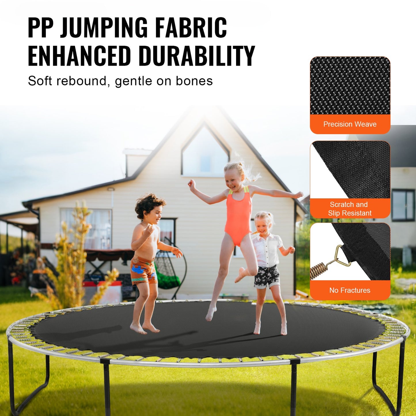 Replacement Trampoline Mat, Jumping Mat Fits 15ft Frame, Universal Jumping Mat for 15ft Round Trampoline, Reinforce UV-Resistant Mat with Spring Tool & Durable V-Rings, Fit 7" Spring Length