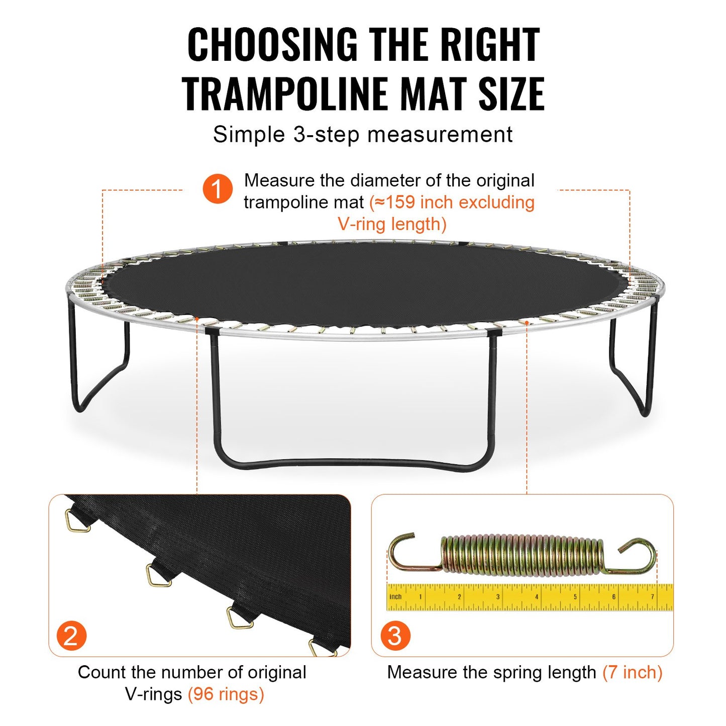 Replacement Trampoline Mat, Jumping Mat Fits 15ft Frame, Universal Jumping Mat for 15ft Round Trampoline, Reinforce UV-Resistant Mat with Spring Tool & Durable V-Rings, Fit 7" Spring Length