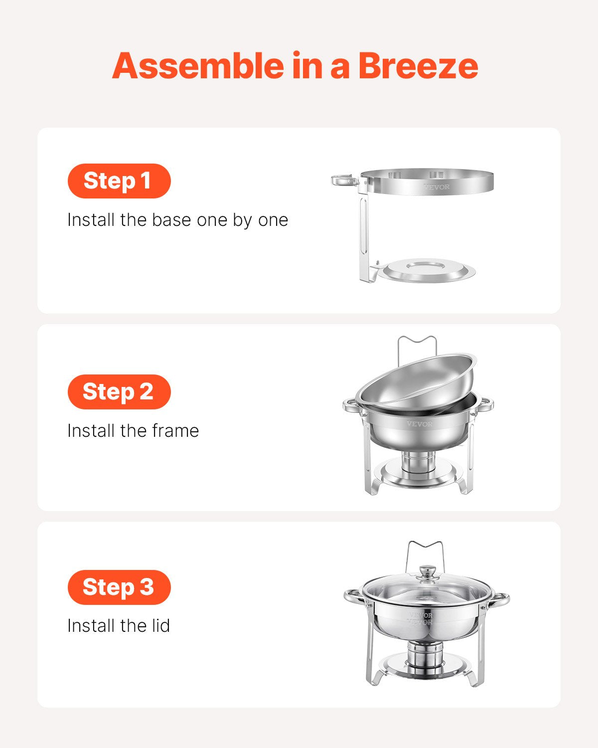 Chafing Dish Buffet Set, 5 Qt 4 Pack, Stainless Steel Chafer with 4 Full Size Pan, Round Catering Warmer Server with Glass Lid Water Pan Folding Stand Fuel Holder, for Wedding Party Banquet