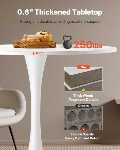 Runt matbord, 89 cm träbord för 2-4 personer, moderna runda möbler, soffbord för fritidsbruk med piedestalbas i tulpandesign, för kök och vardagsrum, vitt (endast bord)