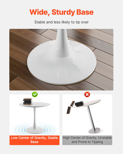 Runt matbord, 89 cm träbord för 2-4 personer, moderna runda möbler, soffbord för fritidsbruk med piedestalbas i tulpandesign, för kök och vardagsrum, vitt (endast bord)