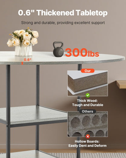 Runt matbord, 47 tums träbord för 4-6 personer, moderna runda middagsmöbler, fritidsbord med förvaringshylla och metallben, för hemkök/vardagsrum, grått (endast bord)