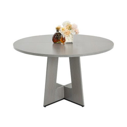 Runt matbord, 47 tums träbord för 4-6 personer, lantliga runda middagsmöbler, rustika fritidsbord med tjocka träben, för hemkök vardagsrum, grått (endast bord)