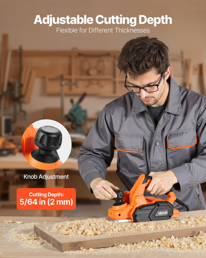 Elektrisk handhyvel, 82 mm skärbredd, 650W 16800 RPM Sladdansluten handhyvel för trä, med justerbart skärdjup, 2 blad, för träbearbetning, träfas, gör-det-själv, slät yta, snickeriverktyg