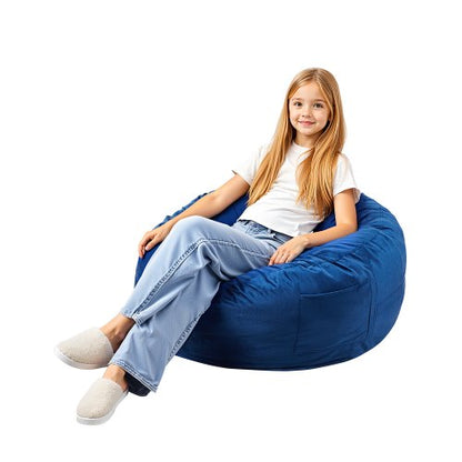 Bean Bag Chair, 3 feet Round Bean Bag Chair with Removable and Washable Cover, 25D Memory Foam Filled with Soft and Smooth Dutch Velvet, Bean Bag for Bedroom or Playroom, Blue