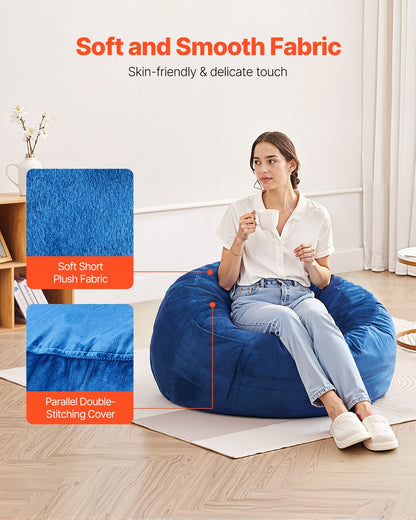 Bean Bag Chair, 3 feet Round Bean Bag Chair with Removable and Washable Cover, 25D Memory Foam Filled with Soft and Smooth Dutch Velvet, Bean Bag for Bedroom or Playroom, Blue