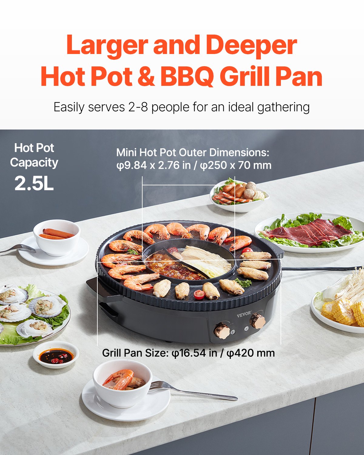 Varmgryta med grill, 1800W 2-i-1 elektrisk rökfri grill och varmgryta, koreansk BBQ Shabu Shabu-värmgryta med separat dubbel temperaturkontroll, non-stick-panna, för 2-8 personer med familjemiddag