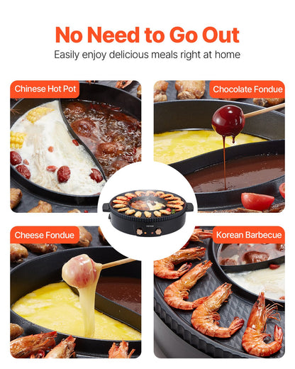 Varmgryta med grill, 1800W 2-i-1 elektrisk rökfri grill och varmgryta, koreansk BBQ Shabu Shabu-värmgryta med separat dubbel temperaturkontroll, non-stick-panna, för 2-8 personer med familjemiddag