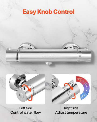 Termostatisk duschkranventil, 38℃ säkert lås termostatisk duschventil, varm-kallvatten duschkran temperaturreglerventiler med massiv mässingsgjutning för badrum, husbil, läckagesäker