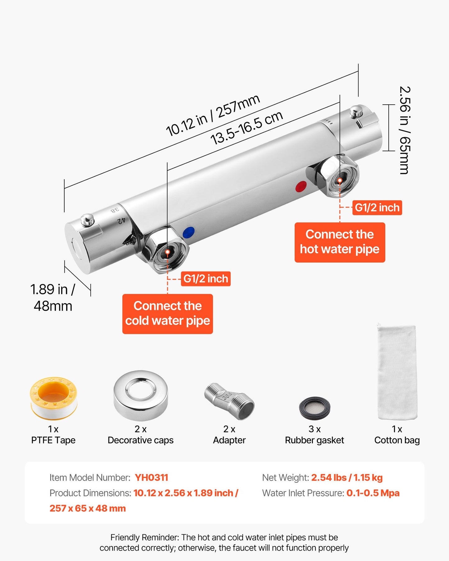 Termostatisk duschkranventil, 38℃ säkert lås termostatisk duschventil, varm-kallvatten duschkran temperaturreglerventiler med massiv mässingsgjutning för badrum, husbil, läckagesäker