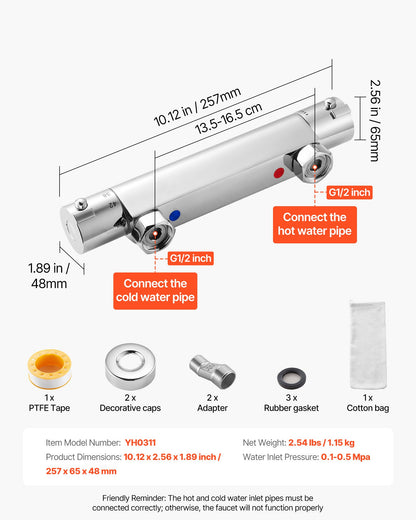 Termostatisk duschkranventil, 38℃ säkert lås termostatisk duschventil, varm-kallvatten duschkran temperaturreglerventiler med massiv mässingsgjutning för badrum, husbil, läckagesäker
