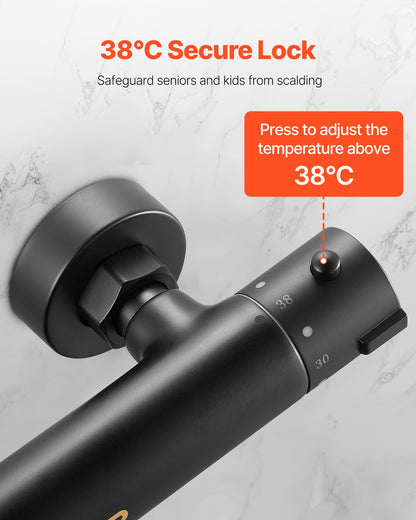 Termostatisk duschkranventil, 38℃ säkert lås termostatisk duschventil trimkit, varm-kallvatten duschkran temperaturreglerventiler med elektroforetisk beläggning för badrum, husbil