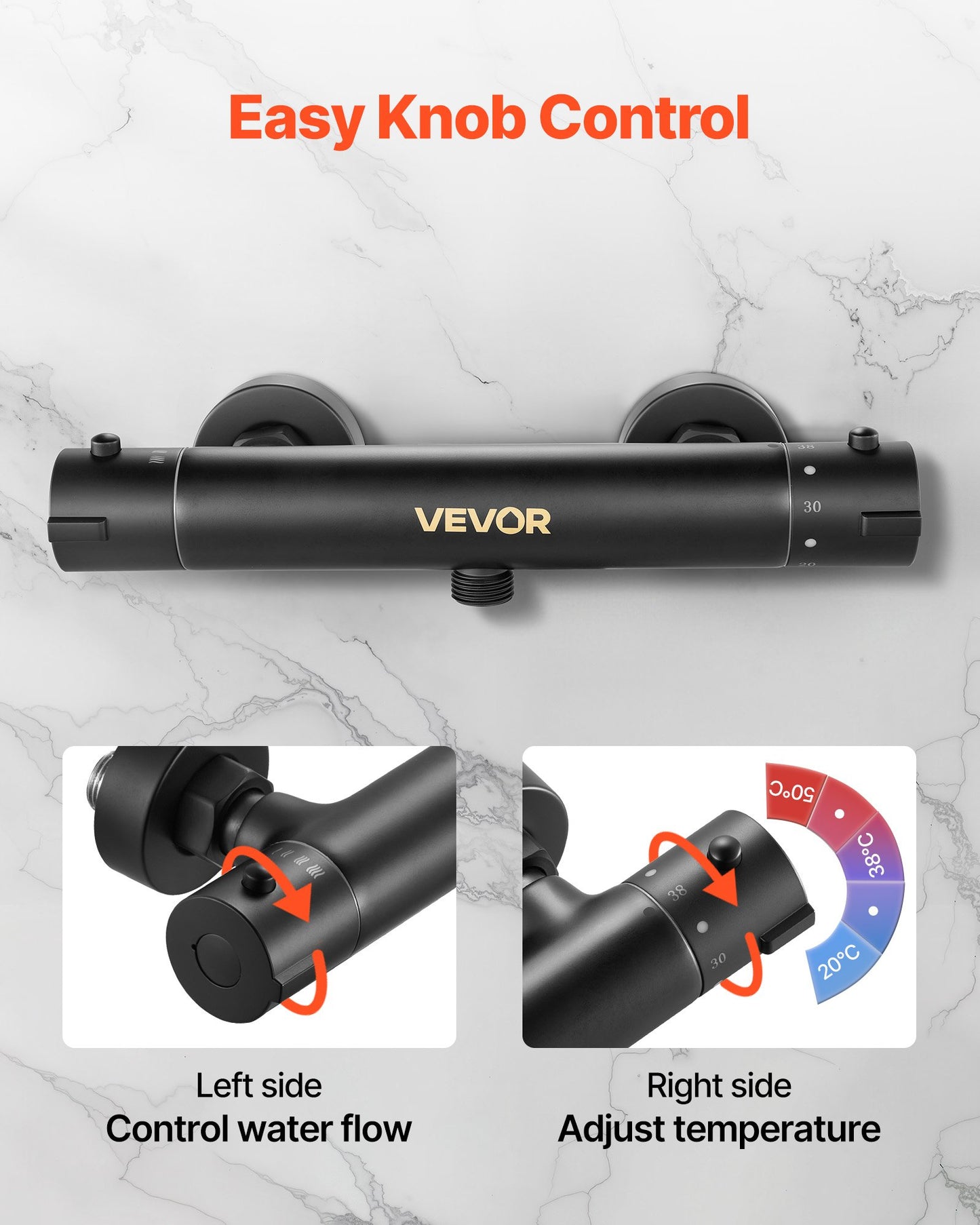 Termostatisk duschkranventil, 38℃ säkert lås termostatisk duschventil trimkit, varm-kallvatten duschkran temperaturreglerventiler med elektroforetisk beläggning för badrum, husbil