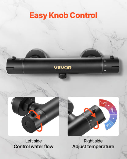 Termostatisk duschkranventil, 38℃ säkert lås termostatisk duschventil trimkit, varm-kallvatten duschkran temperaturreglerventiler med elektroforetisk beläggning för badrum, husbil