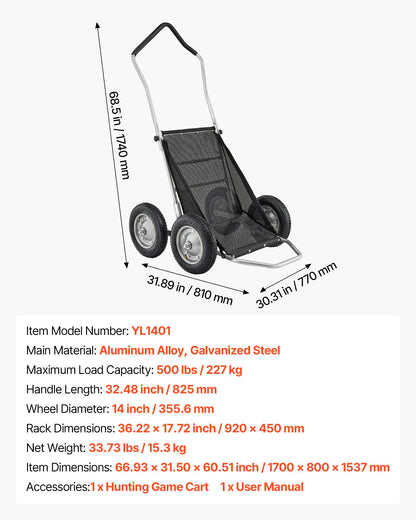Jaktvagnar, 500 kg hjortvagn, kraftig bandvagn, fällbar hjortvagn för allting med stötdämpande däck, redskapsvagn för jakt, fiske, vandring