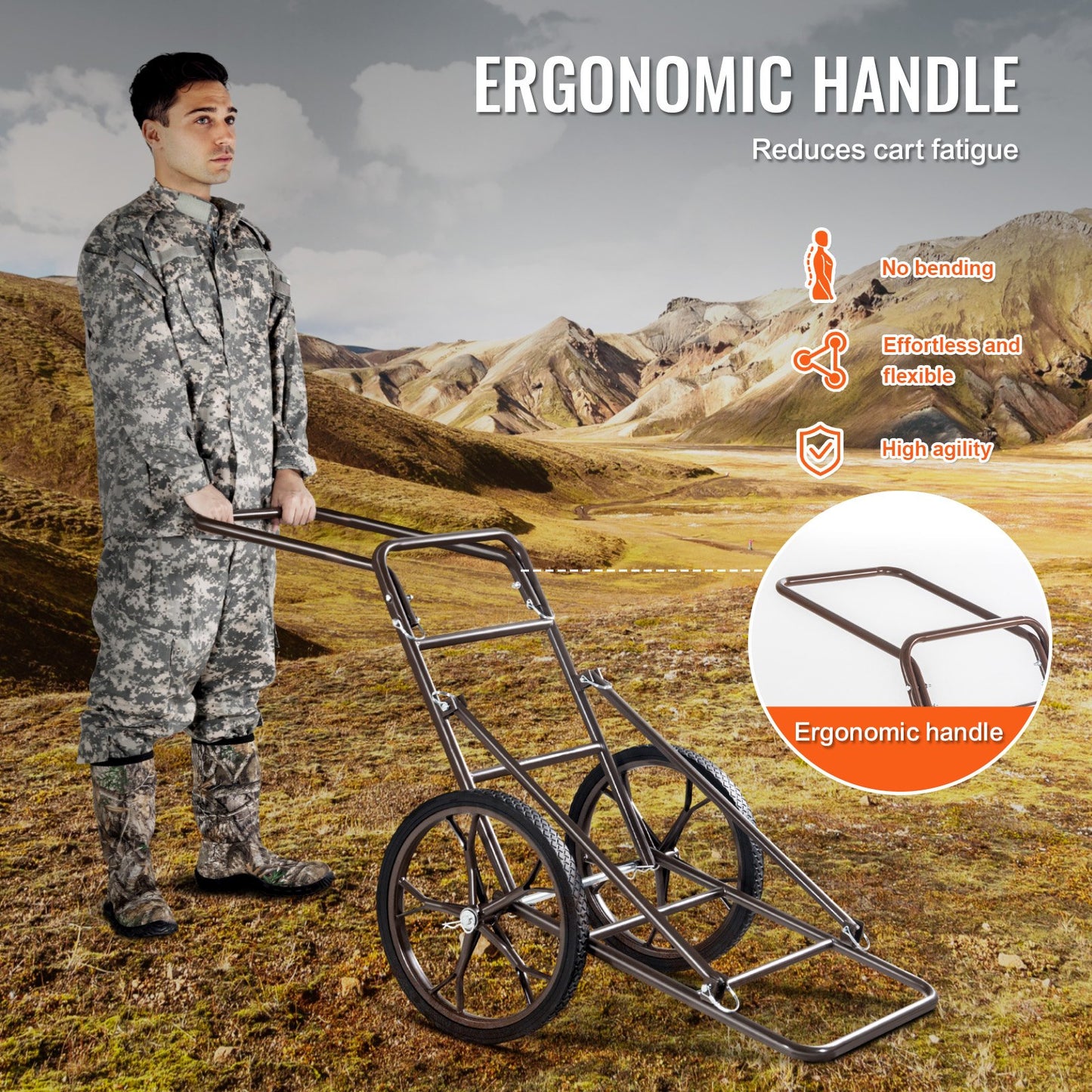 Deer Cart, 500 LBS Capacity Folding Game Cart, Deer Cart Game Hauler with 17" Big Rubber Wheel & Ergonomic Handle, Heavy-Duty Game Cart Accessories, Utility Gear Dolly for Hunting Fishing Hiking