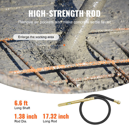 Handhållen betongvibrator, 960W elektrisk vibrator 4000 varv/min, elektriskt betongvibrationsverktyg med 6,6 fot / 2 m axelstång, bärbar penncementvibrator tar bort luftbubblor och blandar betong