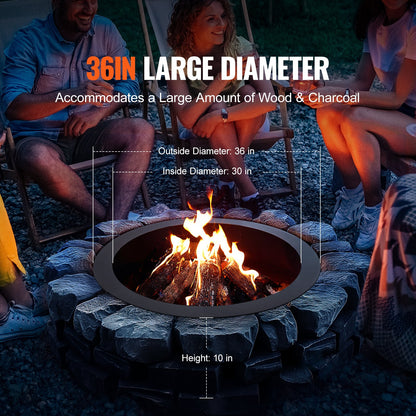 Fire Pit Ring, 36-Inch Outer/30-Inch Inner Diameter, 10inch Height 2.5mm Thick Fire Pit Insert, Heavy Duty Carbon Steel Liner DIY Campfire Ring above or In-Ground, for Outdoor Camping, Bonfires