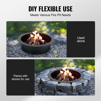 Fire Pit Ring, 36-Inch Outer/30-Inch Inner Diameter, 10inch Height 2.5mm Thick Fire Pit Insert, Heavy Duty Carbon Steel Liner DIY Campfire Ring above or In-Ground, for Outdoor Camping, Bonfires