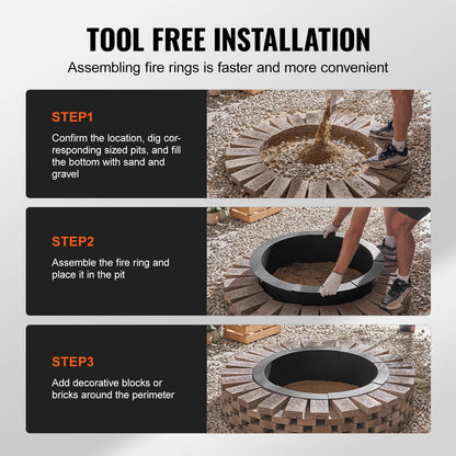 Fire Pit Ring, 36-Inch Outer/30-Inch Inner Diameter, 10inch Height 2.5mm Thick Fire Pit Insert, Heavy Duty Carbon Steel Liner DIY Campfire Ring above or In-Ground, for Outdoor Camping, Bonfires