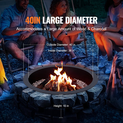 Fire Pit Ring, 40-Inch Outer/36-Inch Inner Diameter, 10inch Height 2.5mm Thick Fire Pit Insert, Heavy Duty Carbon Steel Liner DIY Campfire Ring above or In-Ground, for Outdoor Camping, Bonfires