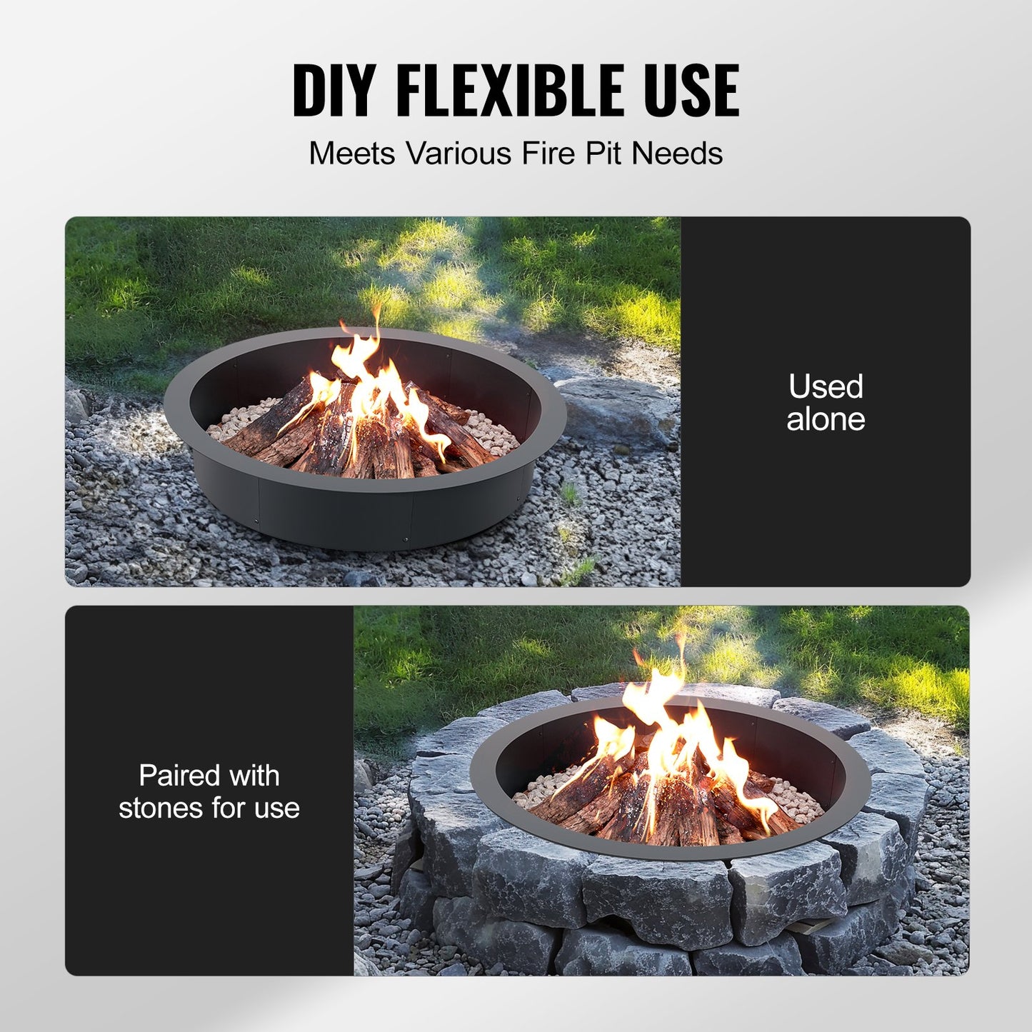 Fire Pit Ring, 40-Inch Outer/36-Inch Inner Diameter, 10inch Height 2.5mm Thick Fire Pit Insert, Heavy Duty Carbon Steel Liner DIY Campfire Ring above or In-Ground, for Outdoor Camping, Bonfires