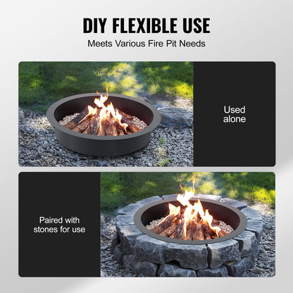 Fire Pit Ring, 40-Inch Outer/36-Inch Inner Diameter, 10inch Height 2.5mm Thick Fire Pit Insert, Heavy Duty Carbon Steel Liner DIY Campfire Ring above or In-Ground, for Outdoor Camping, Bonfires