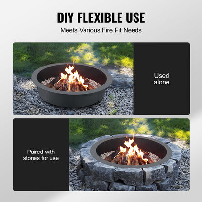 Fire Pit Ring, 44-Inch Outer/39-Inch Inner Diameter, 10inch Height 2.5mm Thick Fire Pit Insert, Heavy Duty Carbon Steel Liner DIY Campfire Ring above or In-Ground, for Outdoor Camping, Bonfires