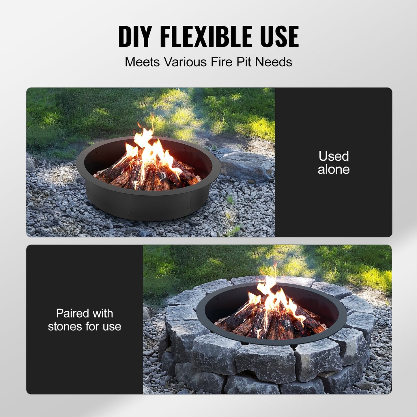 Fire Pit Ring, 35-Inch Outer/31-Inch Inner Diameter, 10inch Height Fire Pit Insert, Heavy Duty Carbon Steel Liner DIY Campfire Ring above or In-Ground, for Outdoor Camping, Bonfires