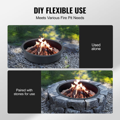 Fire Pit Ring, 40-Inch Outer/36-Inch Inner Diameter, 8.5inch Height Fire Pit Insert, Heavy Duty Carbon Steel Liner DIY Campfire Ring above or In-Ground, for Outdoor Camping, Bonfires
