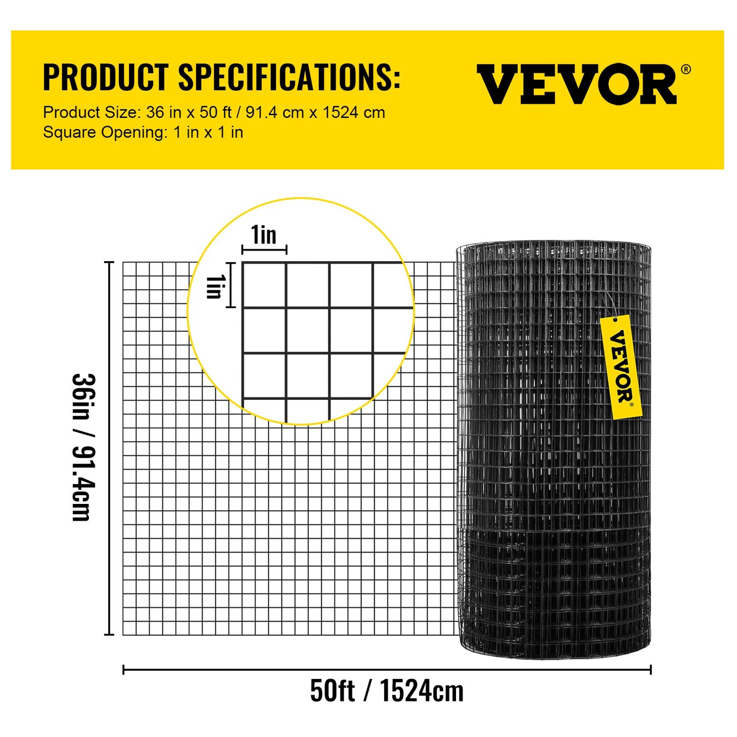 Hardware Cloth, 36\" x 50\' & 1\"x1\" Mesh Size, Galvanized Steel Vinyl Coated 16 Gauge Chicken Wire Fencing with A Cutting Plier & A Pair of Fabric Gloves, for Garden Fencing & Pet Enclosures,