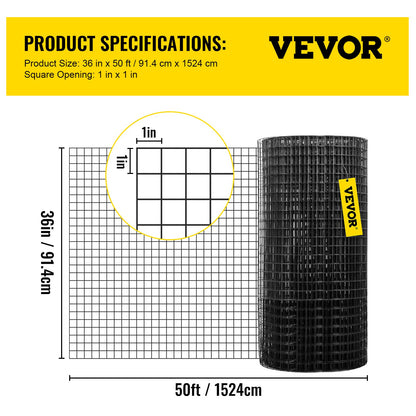 Hardware Cloth, 36\" x 50\' & 1\"x1\" Mesh Size, Galvanized Steel Vinyl Coated 16 Gauge Chicken Wire Fencing with A Cutting Plier & A Pair of Fabric Gloves, for Garden Fencing & Pet Enclosures,