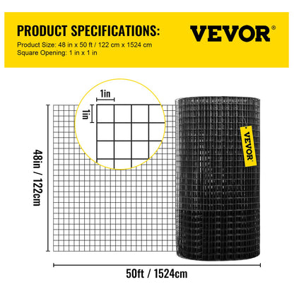 Duk av stål, 112 cm x 136 cm och 2,5 cm x 2,5 cm maskstorlek, galvaniserat stål med vinylbeläggning, 16 Gauge hönsnät, med avbitartång och ett par tyghandskar, för trädgårdsstängsel och husdjursgårdar.