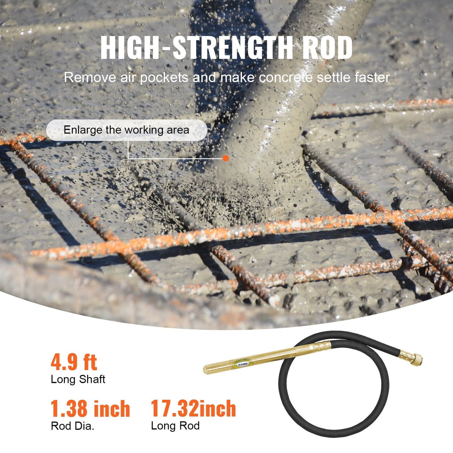 Handheld Concrete Vibrator, 800W Electric Vibrator 4000 RPM, Electric Concrete Vibrating Tool With 4.9ft / 1.5m Shaft Rod, Portable Pencil Cement Vibrator Remove Air Bubble and Mix Concrete