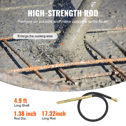 Handheld Concrete Vibrator, 800W Electric Vibrator 4000 RPM, Electric Concrete Vibrating Tool With 4.9ft / 1.5m Shaft Rod, Portable Pencil Cement Vibrator Remove Air Bubble and Mix Concrete